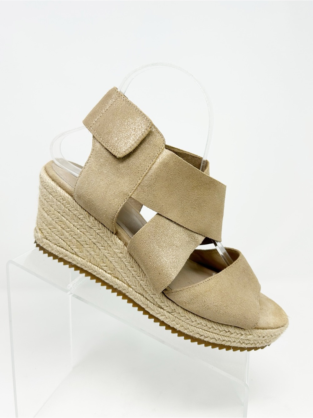 Eileen Fisher Willow Espadrille Wedge Sandals Womens Gold Crisscross Size 8.5